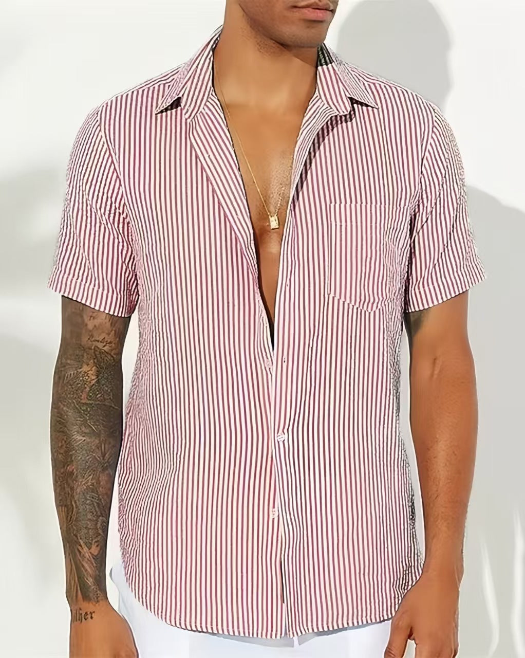 Herren Freizeithemd – Relaxed Fit – Kurzarm – Gestreift – Atmungsaktives Gewebe