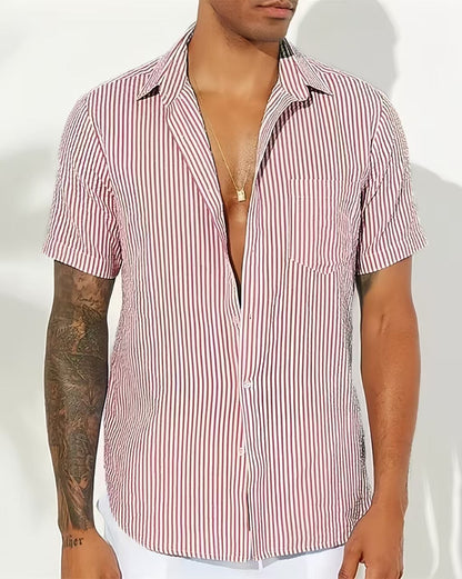 Herren Freizeithemd – Relaxed Fit – Kurzarm – Gestreift – Atmungsaktives Gewebe