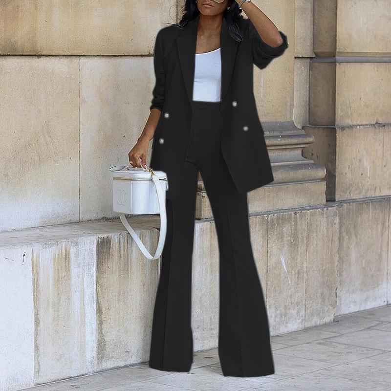 Damen Anzug Set – Relaxed Fit – Weiches Gewebe – Blazer mit Knöpfen – Weite Hose