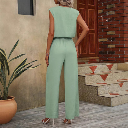 Damen Zweiteiler Set – V-Ausschnitt – Weites Bein – Atmungsaktives Gewebe