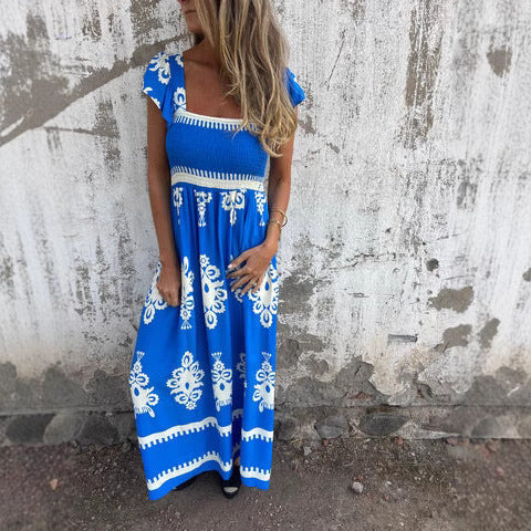 Damen Maxikleid – Luftiges Design – Smock-Oberteil – Rüschenärmel – Eleganter Schnitt