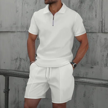 Herren Set – Poloshirt & Shorts – Baumwollmix – Regular Fit – Reißverschlusskragen – Kurzarm