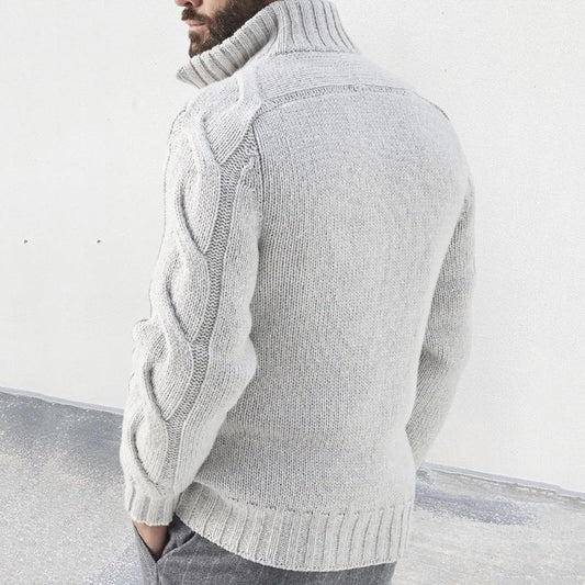 Herren Strickjacke – Relaxed Fit – Zopfmuster Ärmel – Hoher Kragen – Reißverschluss