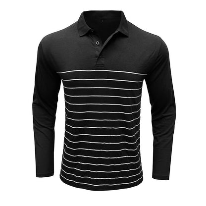 Herren Polohemd Langarm – Slim Fit – Strickstoff – Elegantes Streifenmuster