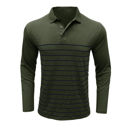 Herren Polohemd Langarm – Slim Fit – Strickstoff – Elegantes Streifenmuster