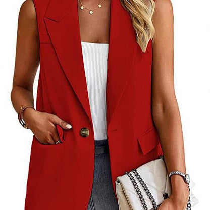 Damen Blazer Weste – Taillierter Schnitt – Ärmellos – Reverskragen – Hüftlang