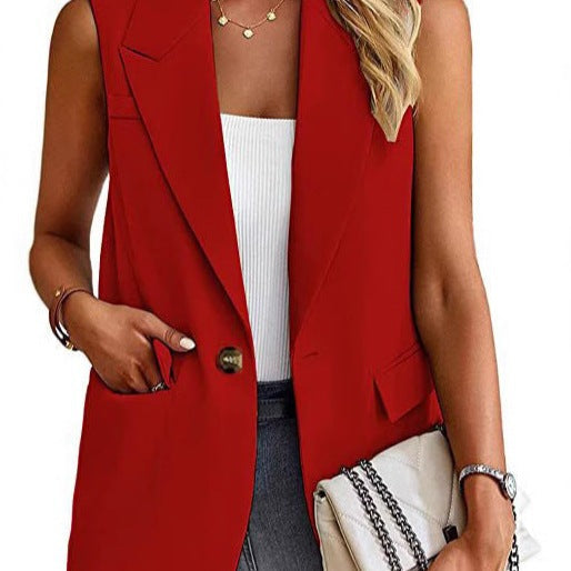Damen Blazer Weste – Taillierter Schnitt – Ärmellos – Reverskragen – Hüftlang