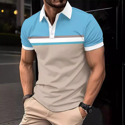 Herren Poloshirt – Slim Fit – Baumwolle – Bruststreifen – Kurze Ärmel – Kontrastsaum
