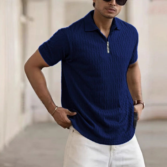 Herren Poloshirt – Regular Fit – Atmungsaktive Mischung – Strukturmuster – Zipperleiste