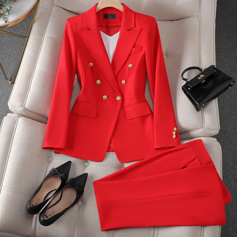 Damen Anzug Set – Taillierter Schnitt – Doppelreihig – Klassischer Blazer – Elegante Hose