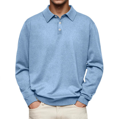 Herren Polohemd – Soft Knit – Relaxed Fit – Langarm Bequem Freizeitshirt