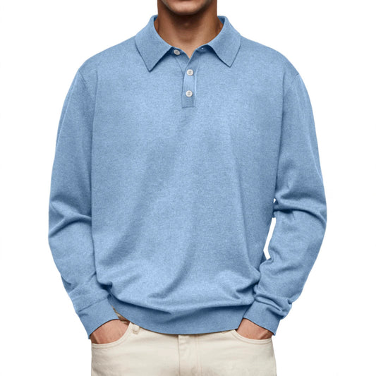 Herren Polohemd – Soft Knit – Relaxed Fit – Langarm Bequem Freizeitshirt