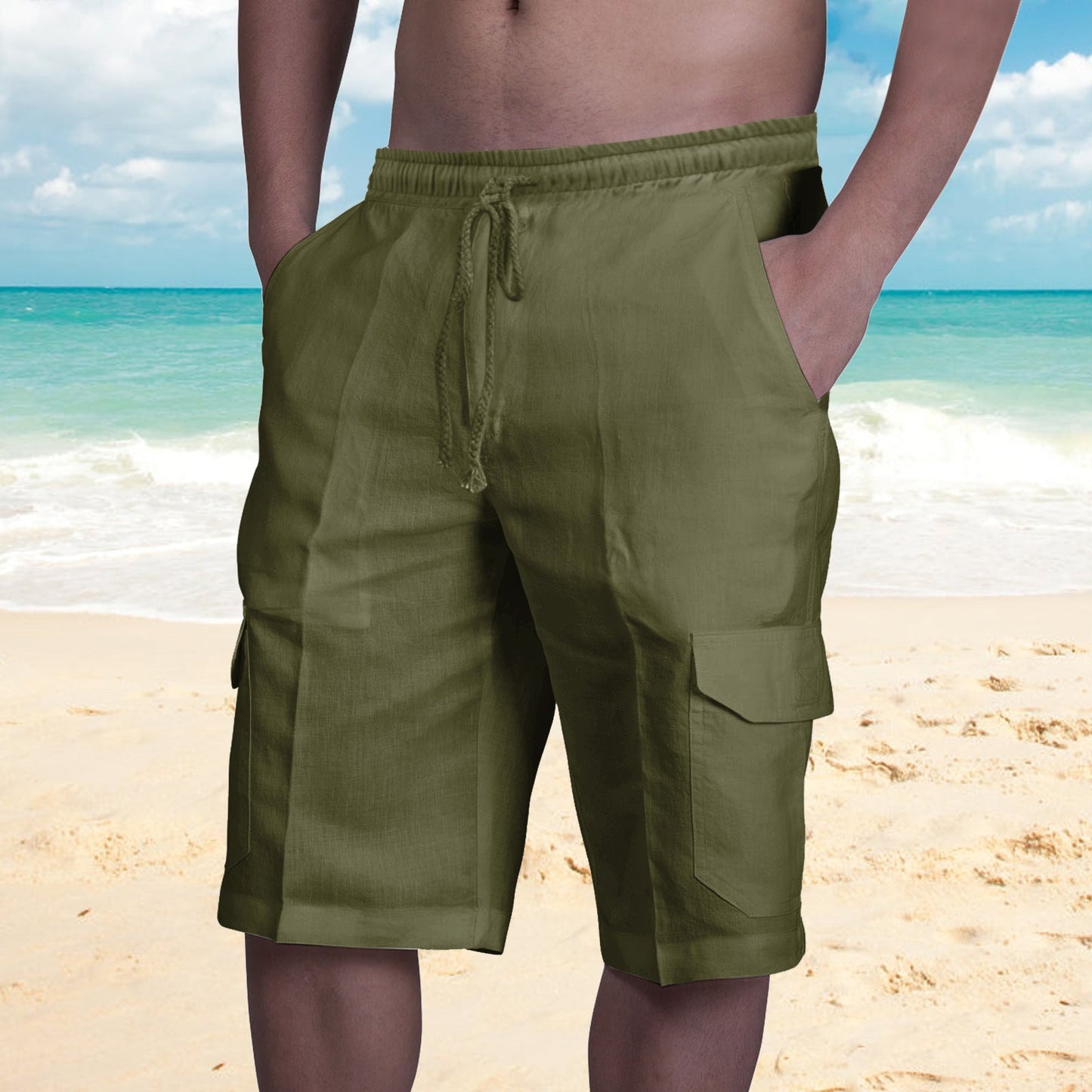 Herren Cargo Shorts – Relaxed Fit – Atmungsaktives Material – Kordelzug – Seitentaschen