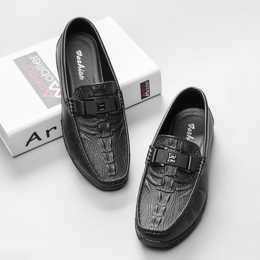 Herren Slipper Loafer – Krokodilprägung – Glanzfinish – Verzierter Zierband