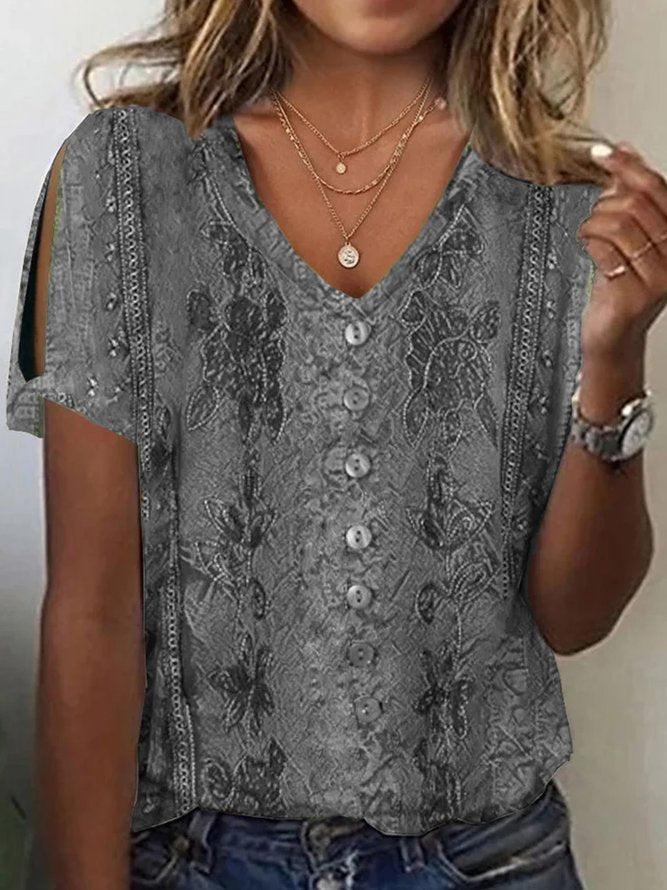 Damen Bluse – Lockerer Schnitt – V-Ausschnitt – Boho Stickerei – Atmungsaktives Gewebe