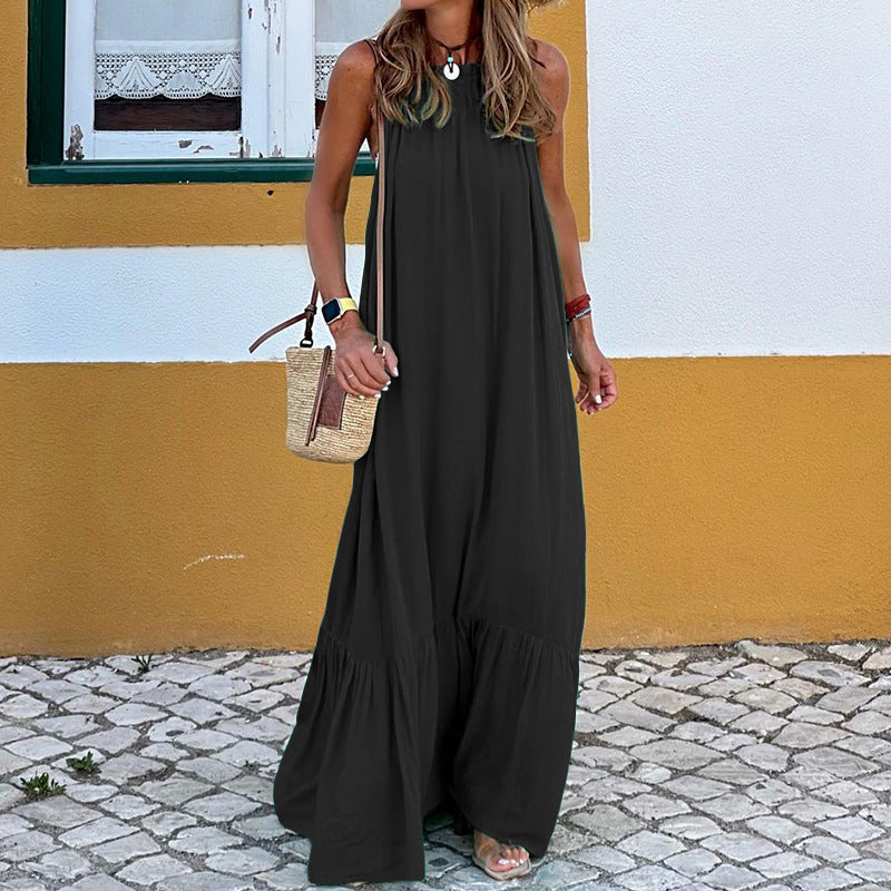 Damen Strandkleid – Lockerer Schnitt – Ärmellos – Halterneck – Natürliche Fasern