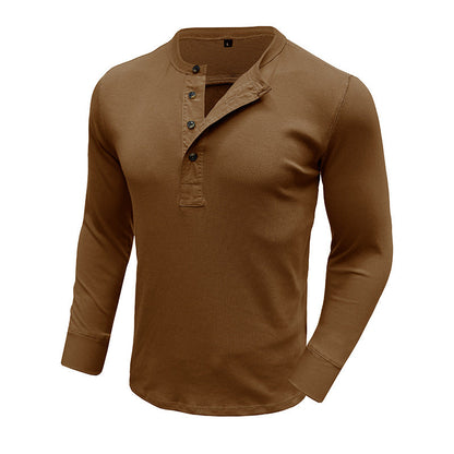Herren Langarm-Henleyshirt – Baumwollmischung – Regular Fit – Knopfleiste Modern Casual
