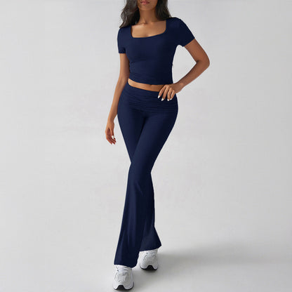 Damen Zweiteiler Set – Slim Fit Crop Top mit Square Neck – Flared Hose – Stretch Komfort