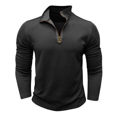 Herren Pullover – Regular Fit – Baumwollstrick – Halb-Zip – Rautenstruktur