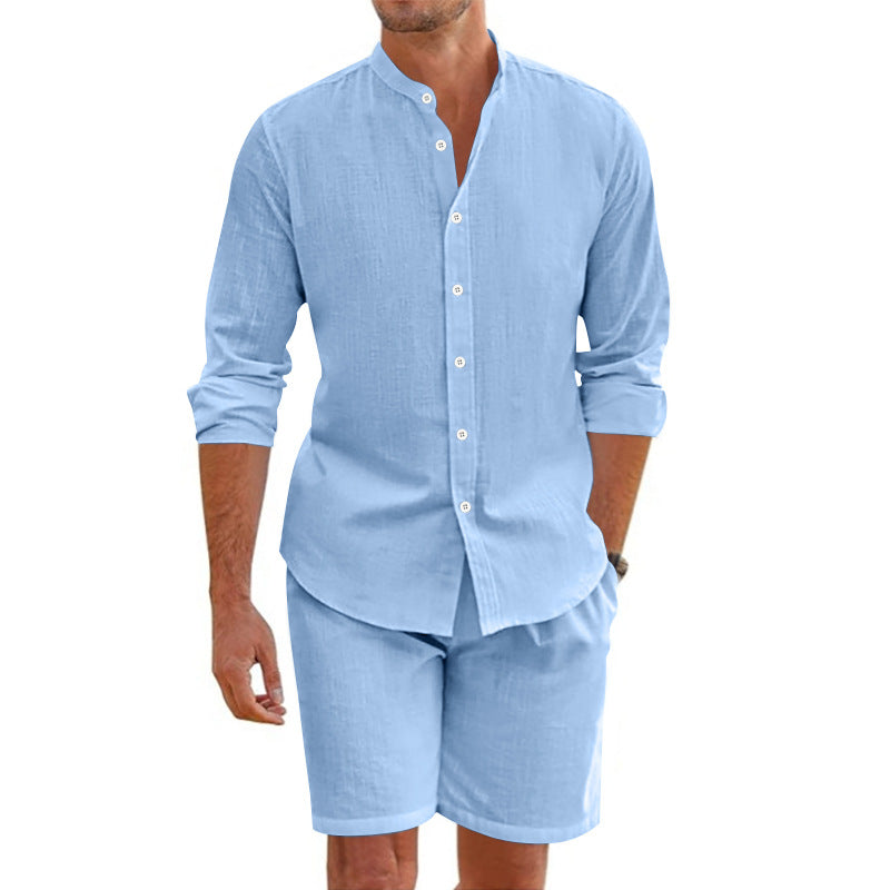 Herren Zweiteiler Set – Lockerer Schnitt – Button-Up Hemd & Shorts – Atmungsaktive Fasern