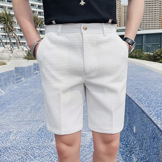 Herren Shorts – Slim Fit – Strukturierter Stoff – Knielang – Mit Gürtel­schlaufen