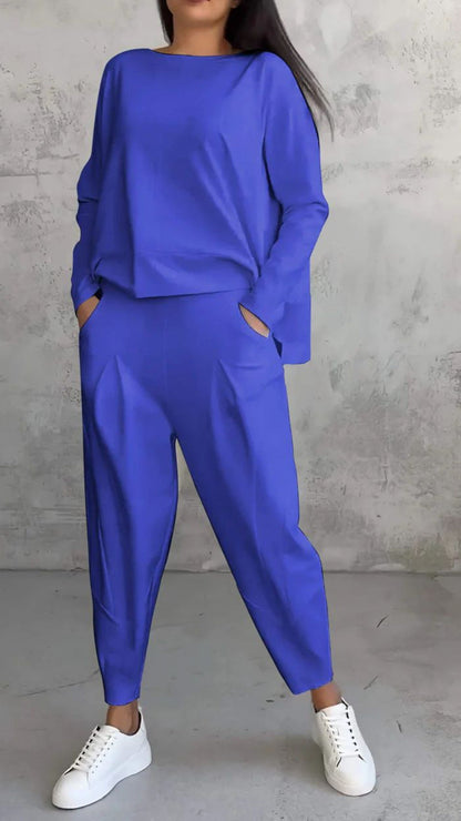Damen Anzug Zweiteilig – Slim Fit – Rundhals Longsleeve – Tapered Hose – Atmungsaktiver Mix