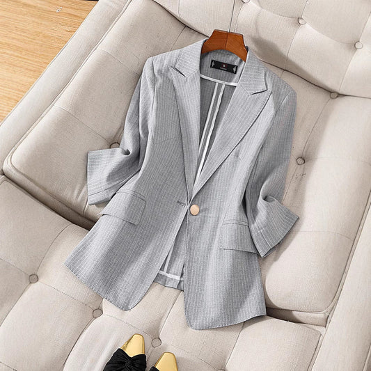 Damen Blazer – Taillierter Schnitt – Luxusstoff – 3/4-Arm – Notch-Revers – Hüftlang