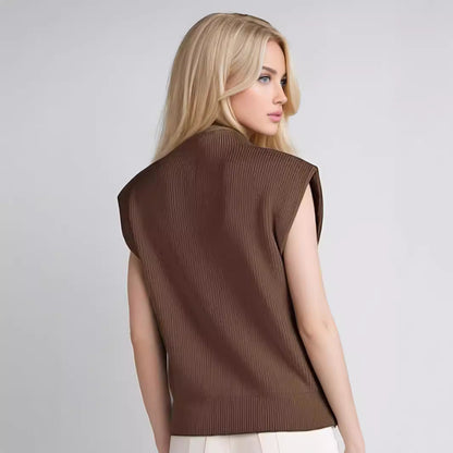 Damen Rollkragenpullover Ärmellos – Wollmischung – Lockerer Schnitt – Gerippte Struktur