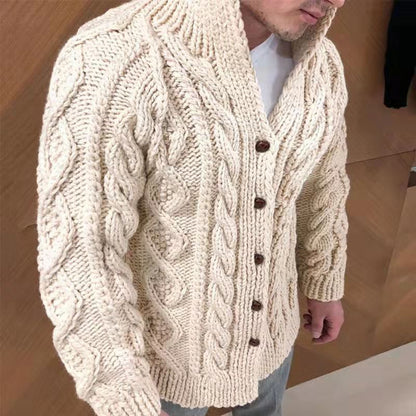 Herren Strickjacke – Wollmix – Oversized Fit – Twisted Jacquard – Stehkragen
