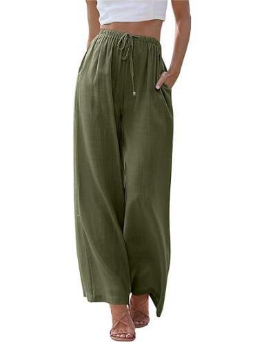 Damen Weite Hose – Linnenmix – Lockerer Schnitt – Kordelzug – Seitentaschen
