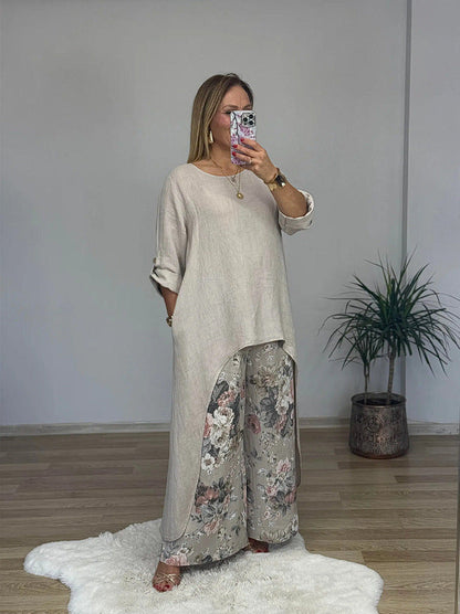 Women’s Tunic Top  Set – Relaxed Fit – Natural Fibers – Long Sleeve – High-Low Hem