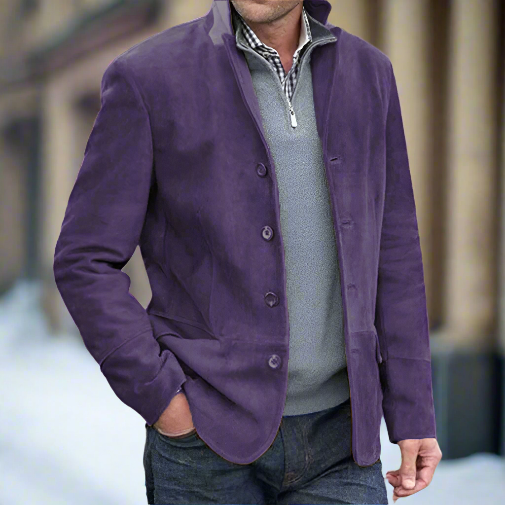 Herren Jacke – Tailored Fit – Luxury Fabric – Notch Revers – Knopfverschluss – Hüftlang