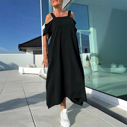 Damen Maxikleid – Off Shoulder – Lockerer Schnitt – Baumwolle – Casual Look