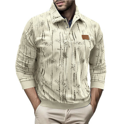 Herren Pullover – Lockerer Schnitt – Strukturiertes Rippstrick – Kragen mit Knopfleiste