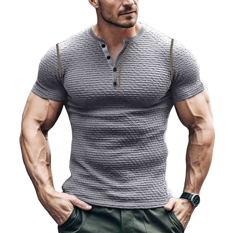 Herren Henley T-Shirt – Schlanke Passform – Waffelstruktur – Knopfkragen Casual