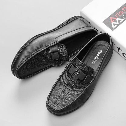 Herren Slipper Loafer – Krokodilprägung – Glanzfinish – Verzierter Zierband