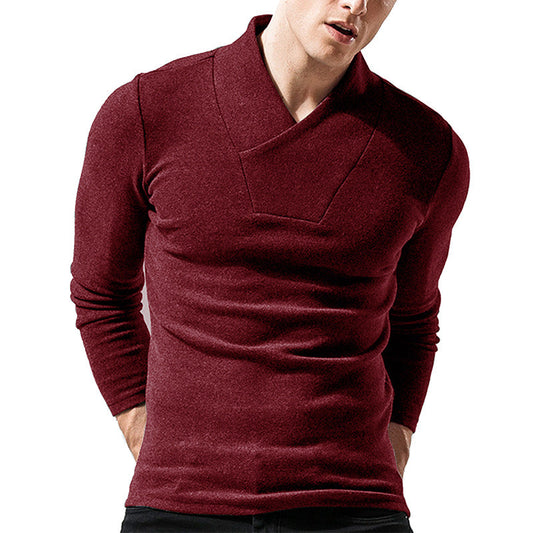 Herren Pullover – Slim Fit – Wollstrick – Asymmetrischer Kragen – Minimalistisches Design