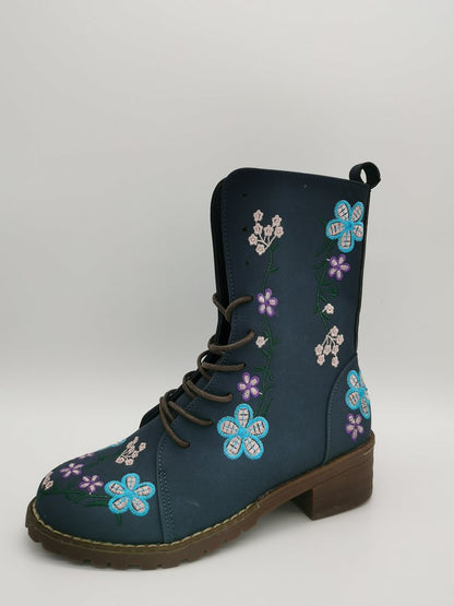 Damen Mid-Calf Boots – Strukturierte Passform – Stickerei – Blockabsatz – Reißverschluss