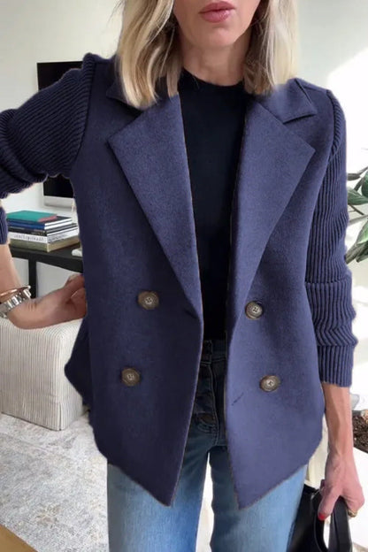 Damen Blazer – Oversized Fit – Doppelreiher – Gerippte Ärmel – Weiche Struktur