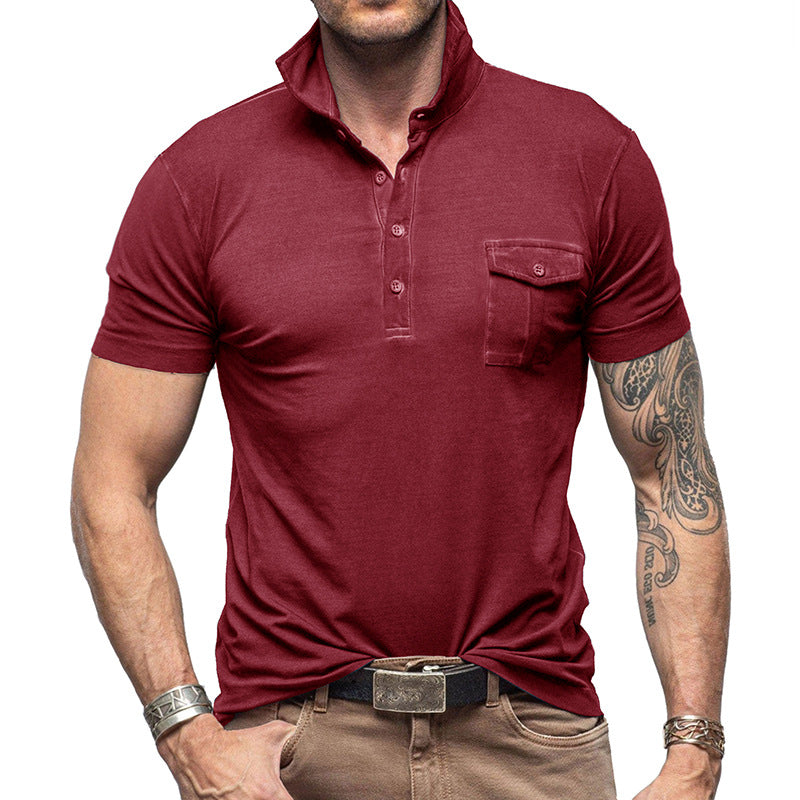 Herren Poloshirt – Slim Fit – Stehkragen – Brusttasche – Atmungsaktive Baumwolle