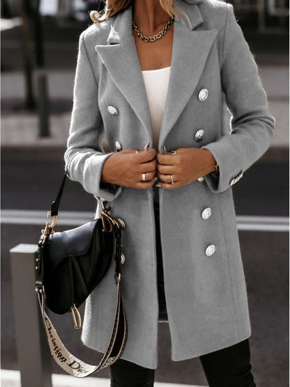Damen Blazer Mantel – Taillierter Schnitt – Wolloptik – Doppelreihig – Reverskragen