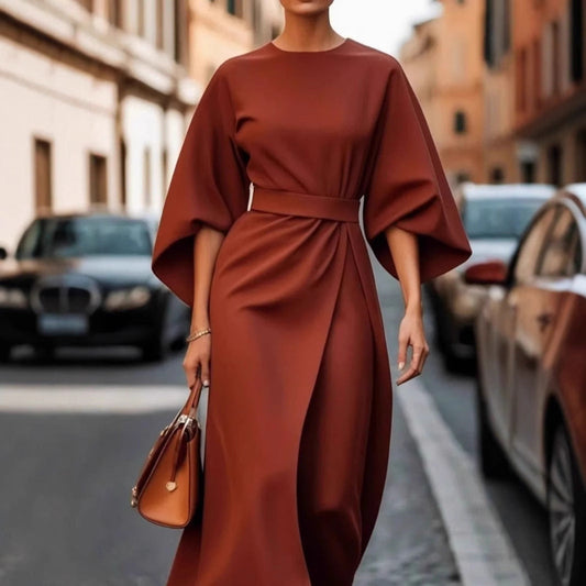 Damen Maxikleid – Batwing Ärmel – Tailliert – Eleganter Drapierter Schnitt