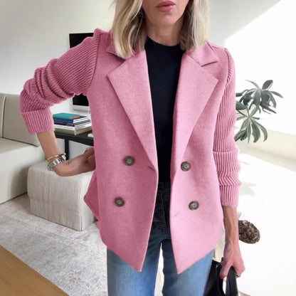 Damen Blazer – Oversized Fit – Doppelreiher – Gerippte Ärmel – Weiche Struktur