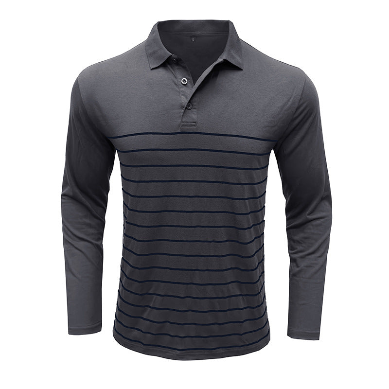 Herren Polohemd Langarm – Slim Fit – Strickstoff – Elegantes Streifenmuster