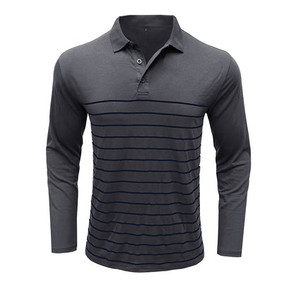 Herren Polohemd Langarm – Slim Fit – Strickstoff – Elegantes Streifenmuster