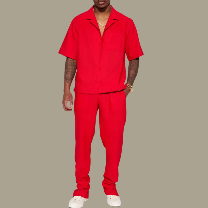Herren Freizeitanzug – Relaxed Fit – Kurzarmhemd mit Kragen – Atmungsaktives Set