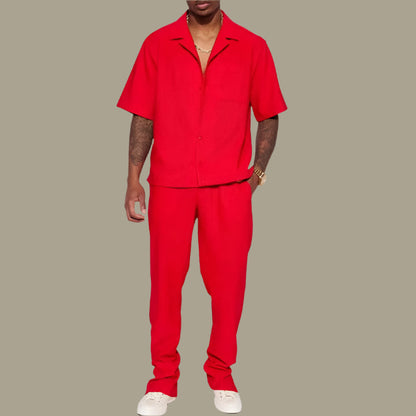 Herren Freizeitanzug – Relaxed Fit – Kurzarmhemd mit Kragen – Atmungsaktives Set