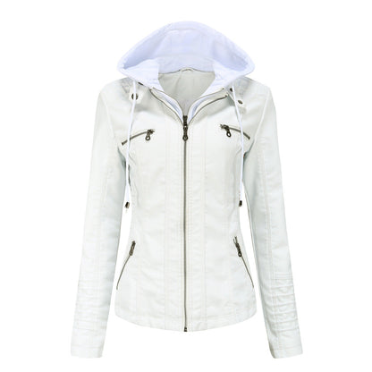 Damen Kapuzenjacke – Slim Fit – Kunstleder – Abnehmbare Kapuze – Zipper Taschen