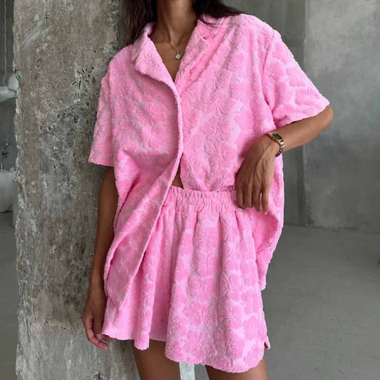 Damen Pyjama Set – Relaxed Fit – Soft Knit – Kurzarm Hemd & Elastikshorts