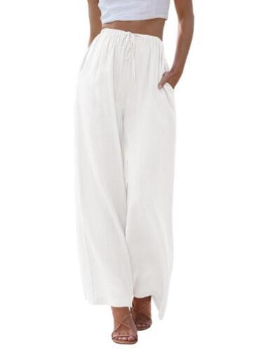 Damen Weite Hose – Linnenmix – Lockerer Schnitt – Kordelzug – Seitentaschen
